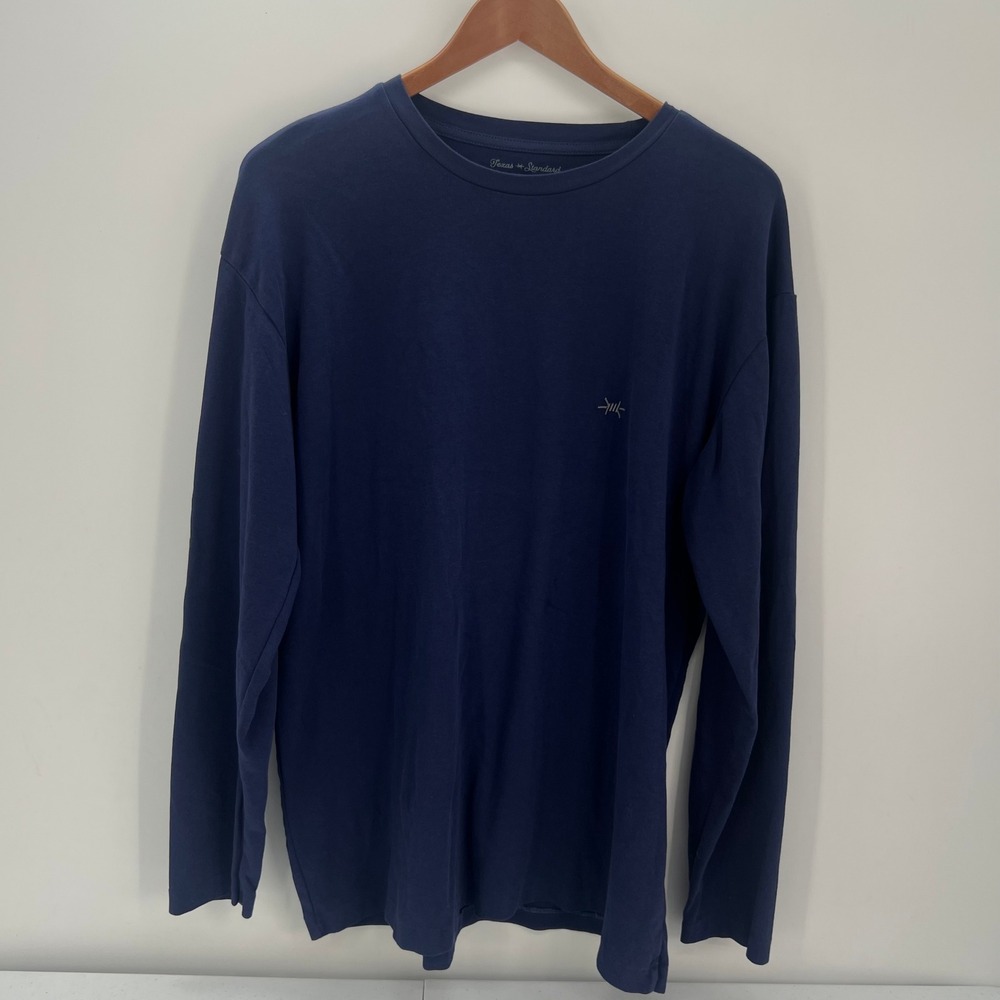 Texas Standard Men Size XXL 2XL Navy Blue Barbed Wire Logo Long Sleeve T-Shirt